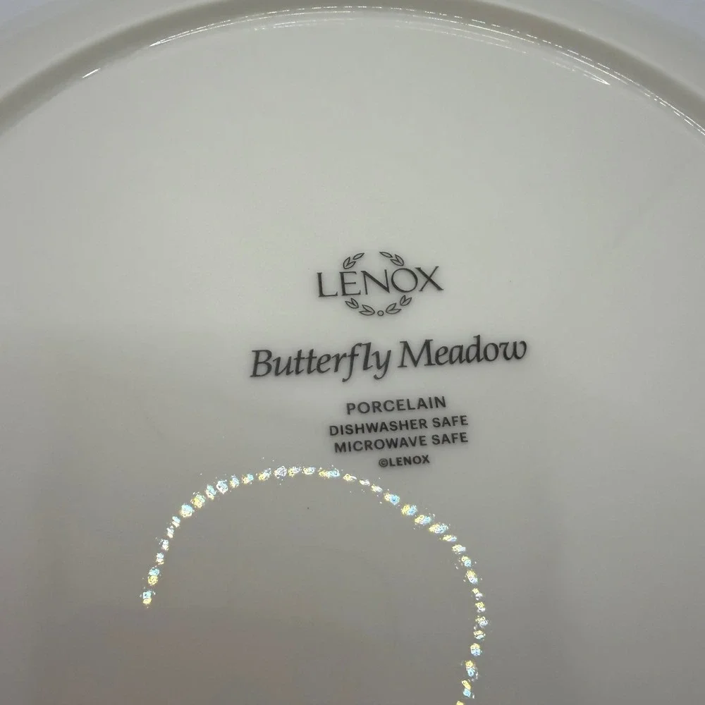 Lenox Butterfly Meadow Porcelain Dinner‎ Plate Pink Flowers Blue Butterfly 9.25
